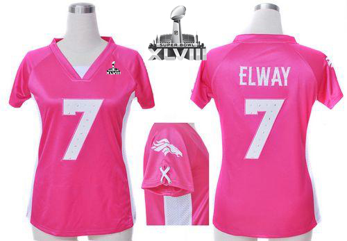  Broncos #7 John Elway Pink Draft Him Name & Number Top Super Bowl XLVIII Women's Stitched NFL Elite Jersey