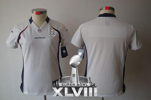  Broncos Blank White Super Bowl XLVIII Women's Stitched NFL Limited Jersey