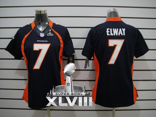  Broncos #7 John Elway Blue Alternate Super Bowl XLVIII Women's Stitched NFL Limited Jersey