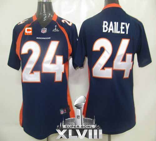  Broncos #24 Champ Bailey Blue Alternate With C Patch Super Bowl XLVIII Women's Stitched NFL Elite Jersey