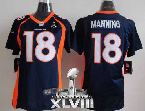  Broncos #18 Peyton Manning Blue Alternate Super Bowl XLVIII Women's Stitched NFL New Elite Jersey