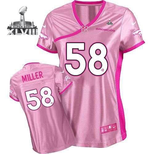  Broncos #58 Von Miller Pink Super Bowl XLVIII Women's Be Luv'd Stitched NFL Elite Jersey