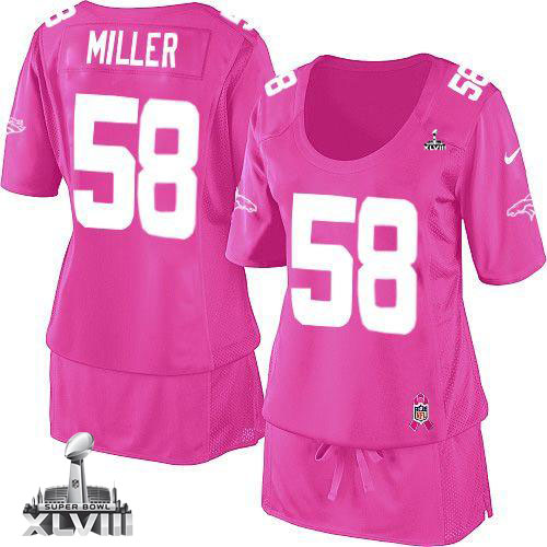  Broncos #58 Von Miller Pink Super Bowl XLVIII Women's Breast Cancer Awareness Stitched NFL Elite Jersey