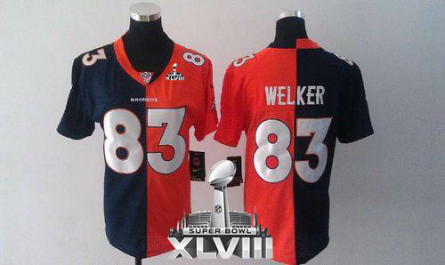  Broncos #83 Wes Welker Orange/Blue Split Super Bowl XLVIII Women's Stitched NFL Elite Jersey