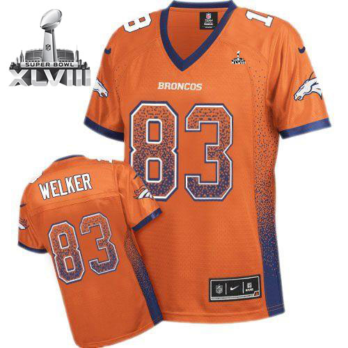  Broncos #83 Wes Welker Orange Team Color Super Bowl XLVIII Women's Stitched NFL Elite Drift Fashion Jersey