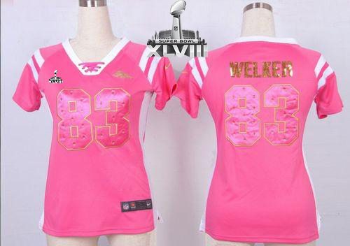  Broncos #83 Wes Welker Pink Super Bowl XLVIII Women's Stitched NFL Elite Draft Him Shimmer Jersey