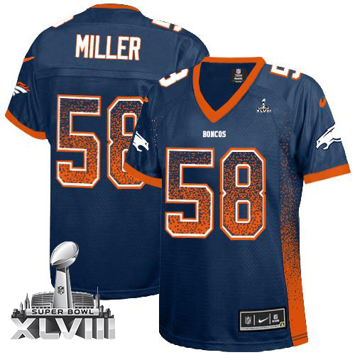  Broncos #58 Von Miller Blue Alternate Super Bowl XLVIII Women's Stitched NFL Elite Drift Fashion Jersey