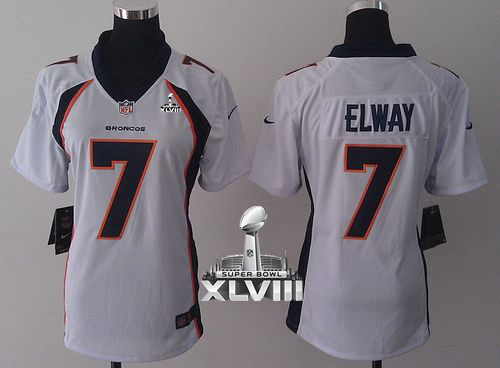  Broncos #7 John Elway White Super Bowl XLVIII Women's Stitched NFL New Elite Jersey