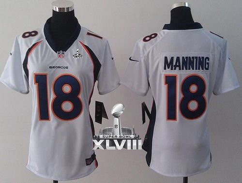  Broncos #18 Peyton Manning White Super Bowl XLVIII Women's Stitched NFL New Elite Jersey