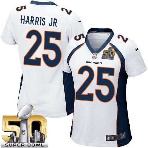  Broncos #25 Chris Harris Jr White Super Bowl 50 Women's Stitched NFL New Elite Jersey