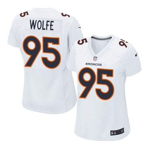  Broncos #95 Derek Wolfe White Women's Stitched NFL Game Event Jersey