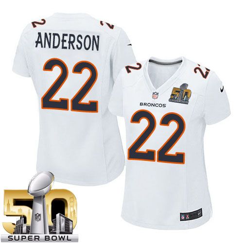  Broncos #22 C.J. Anderson White Super Bowl 50 Women's Stitched NFL Game Event Jersey