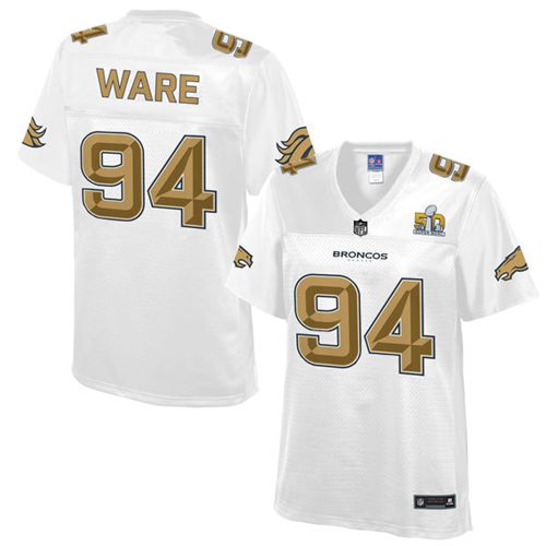  Broncos #94 DeMarcus Ware White Women's NFL Pro Line Super Bowl 50 Fashion Game Jersey