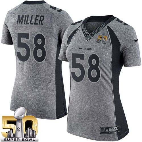  Broncos #58 Von Miller Gray Super Bowl 50 Women's Stitched NFL Limited Gridiron Gray Jersey