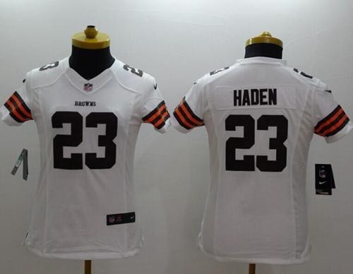  Browns #23 Joe Haden White Women's Stitched NFL Limited Jersey