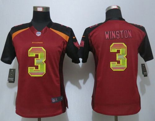  Buccaneers #3 Jameis Winston Red Team Color Women's Stitched NFL Elite Strobe Jersey