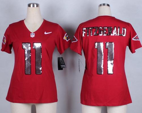  Cardinals #11 Larry Fitzgerald Red Team Color Women's Stitched NFL Elite Handwork Sequin Lettering Jersey