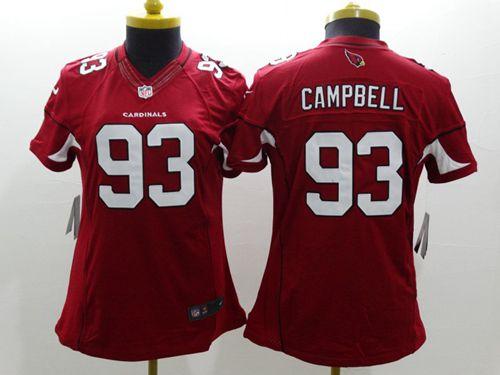  Cardinals #93 Calais Campbell Red Team Color Women's Stitched NFL Limited Jersey