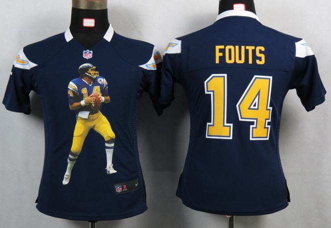  Chargers #14 Dan Fouts Navy Blue Team Color Women's Portrait Fashion NFL Game Jersey