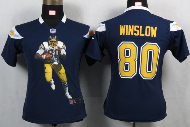  Chargers #80 Kellen Winslow Navy Blue Team Color Women's Portrait Fashion NFL Game Jersey