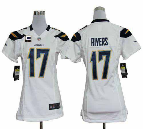  Chargers #17 Philip Rivers White With C Patch Women's Stitched NFL Elite Jersey