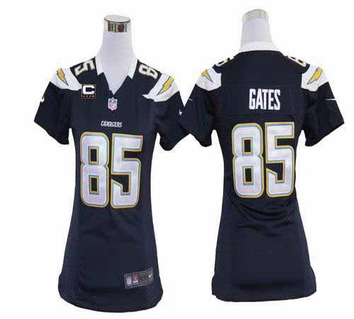  Chargers #85 Antonio Gates Navy Blue Team Color With C Patch Women's Stitched NFL Elite Jersey