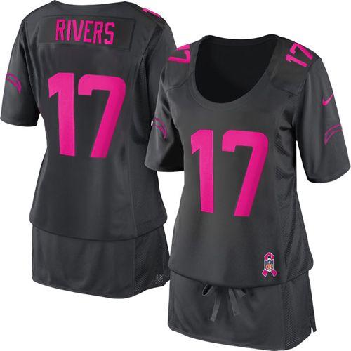  Chargers #17 Philip Rivers Dark Grey Women's Breast Cancer Awareness Stitched NFL Elite Jersey