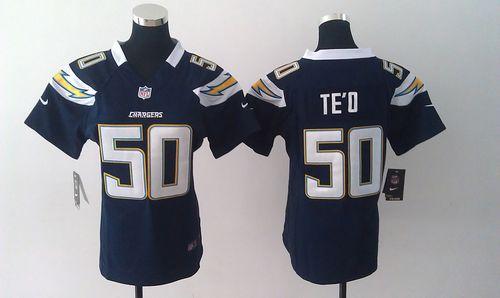  Chargers #50 Manti Te'o Navy Blue Team Color Women's Stitched NFL Elite Jersey