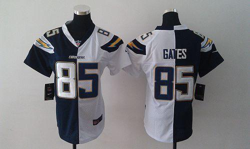  Chargers #85 Antonio Gates Navy Blue/White Women's Stitched NFL Elite Split Jersey