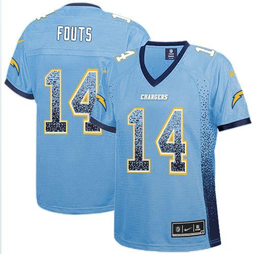 Chargers #14 Dan Fouts Electric Blue Alternate Women's Stitched NFL Elite Drift Fashion Jersey