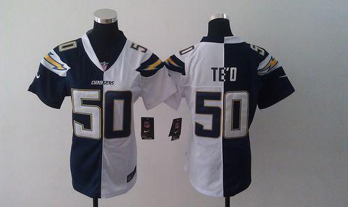  Chargers #50 Manti Te'o Navy Blue/White Women's Stitched NFL Elite Split Jersey