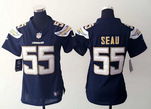  Chargers #55 Junior Seau Navy Blue Team Color Women's Stitched NFL Elite Jersey