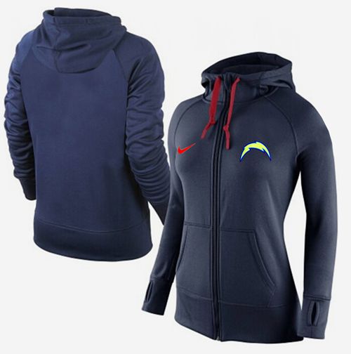 Women's  San Diego Chargers Full Zip Performance Hoodie Dark Blue