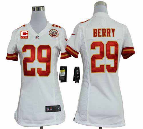  Chiefs #29 Eric Berry White With C Patch Women's Stitched NFL Elite Jersey