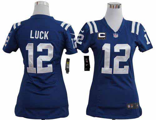  Colts #12 Andrew Luck Royal Blue Team Color With C Patch Women's Stitched NFL Elite Jersey