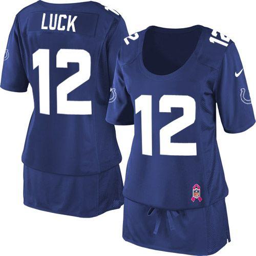  Colts #12 Andrew Luck Royal Blue Team Color Women's Breast Cancer Awareness Stitched NFL Elite Jersey
