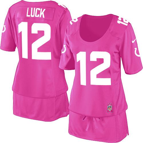  Colts #12 Andrew Luck Pink Women's Breast Cancer Awareness Stitched NFL Elite Jersey