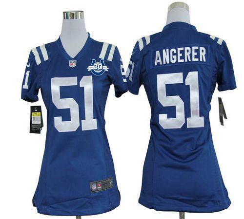  Colts #51 Pat Angerer Royal Blue Team Color With 30TH Seasons Patch Women's Stitched NFL Elite Jersey