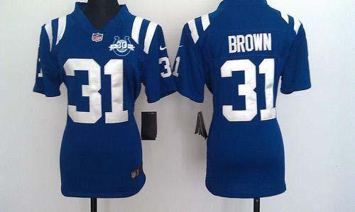  Colts #31 Donald Brown Royal Blue Team Color With 30TH Seasons Patch Women's Stitched NFL Elite Jersey