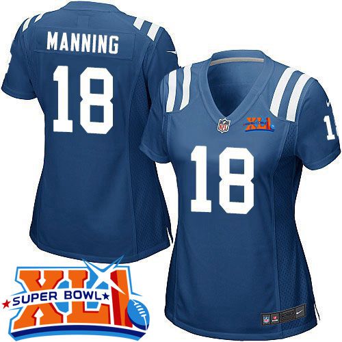  Colts #18 Peyton Manning Royal Blue Team Color Super Bowl XLI Women's Stitched NFL Elite Jersey