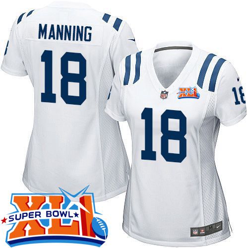  Colts #18 Peyton Manning White Super Bowl XLI Women's Stitched NFL Elite Jersey