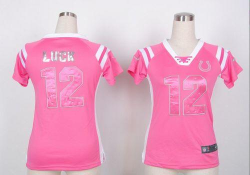  Colts #12 Andrew Luck Pink Women's Stitched NFL Elite Draft Him Shimmer Jersey