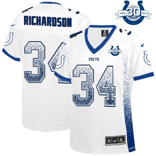  Colts #34 Trent Richardson White With 30TH Seasons Patch Women's Stitched NFL Elite Drift Fashion Jersey
