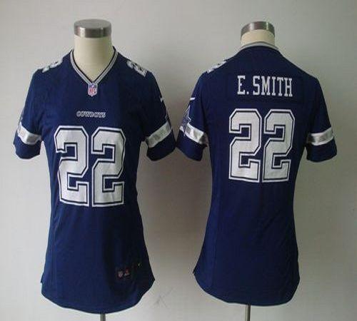  Cowboys #22 Emmitt Smith Navy Blue Team Color Women's NFL Game Jersey