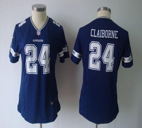  Cowboys #24 Morris Claiborne Navy Blue Team Color Women's NFL Game Jersey