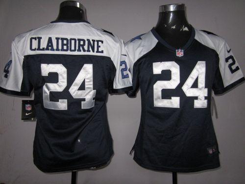  Cowboys #24 Morris Claiborne Navy Blue Thanksgiving Women's Throwback Stitched NFL Elite Jersey