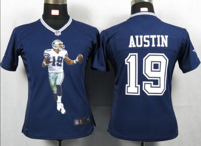  Cowboys #19 Miles Austin Navy Blue Team Color Women's Portrait Fashion NFL Game Jersey