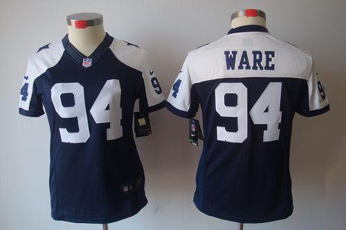 Cowboys #94 DeMarcus Ware Navy Blue Thanksgiving Women's Throwback Stitched NFL Limited Jersey