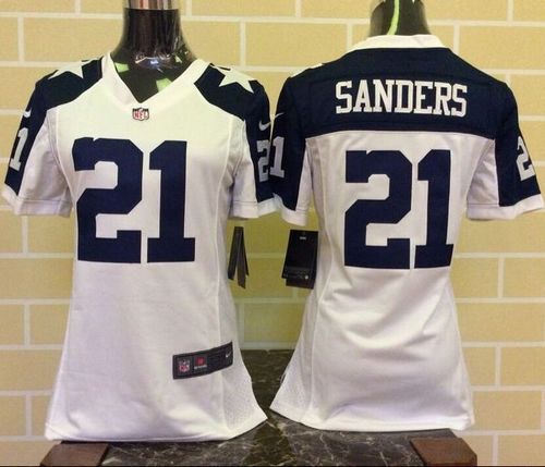  Cowboys #21 Deion Sanders White Thanksgiving Throwback Women's Stitched NFL Elite Jersey