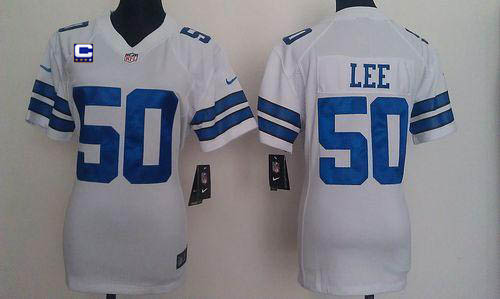  Cowboys #50 Sean Lee White With C Patch Women's Stitched NFL Elite Jersey